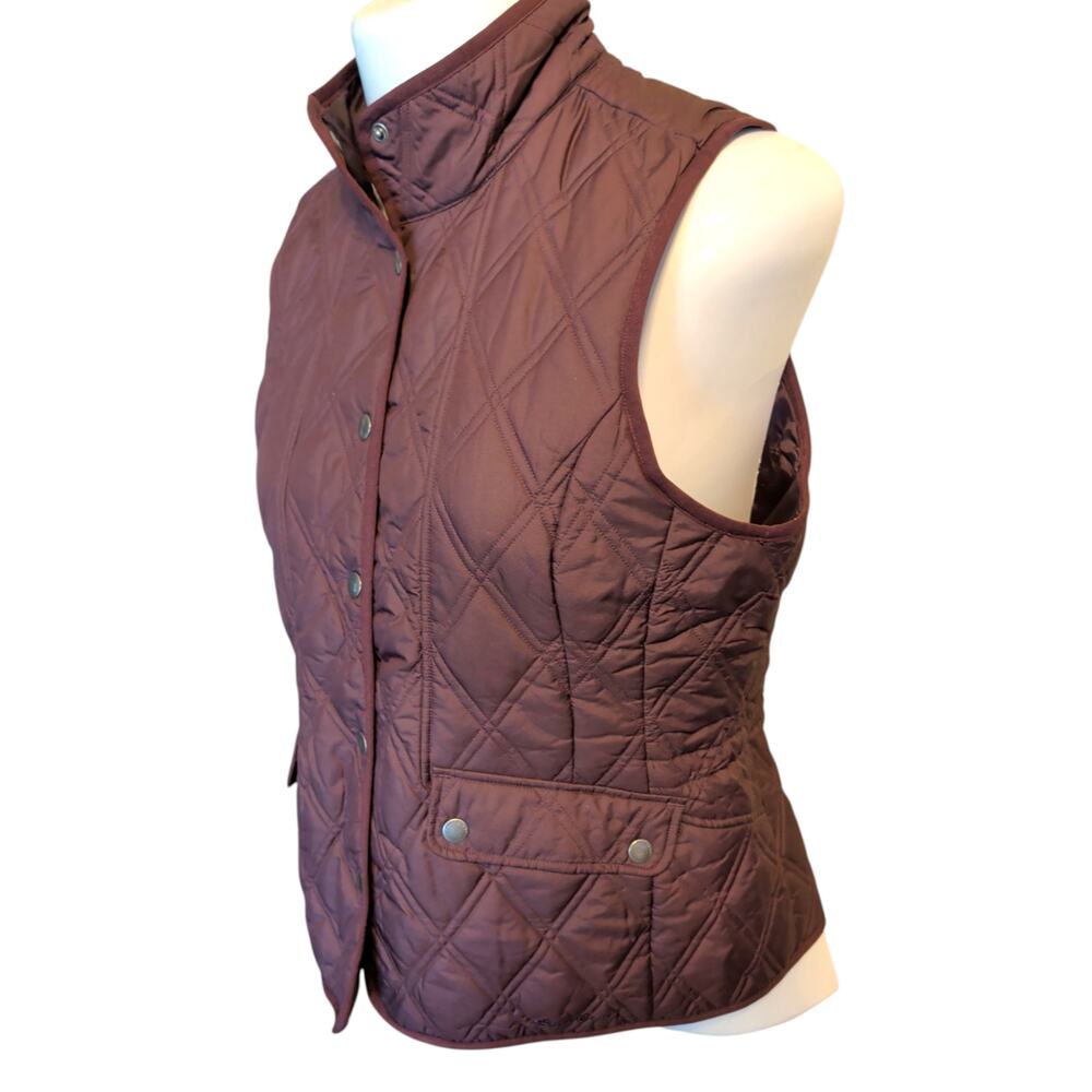 Eddie Bauer Quilted Vest Women’s Medium Burgundy Snap Front Fitted Waistst